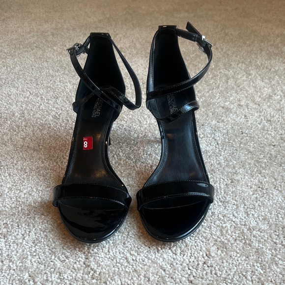 Michael Kors Patent Leather Ankle Strap Heels Black Size 8 Open Toe Stiletto - Picture 2 of 9
